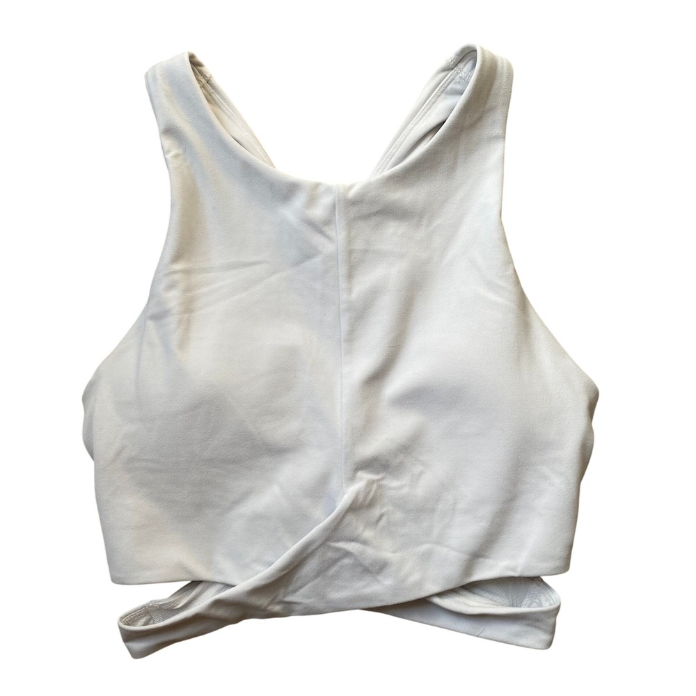 Athleta Conscious Cut Out Crop Womens S White High Neck Sports Bra Athleisure